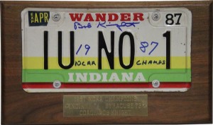 The bid for this autographed and mounted "Wander Indiana" license plate is $303.