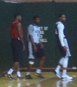 Paul George (left) in his no-contact red penny said he believes he'll be ready to go tomorrow night.