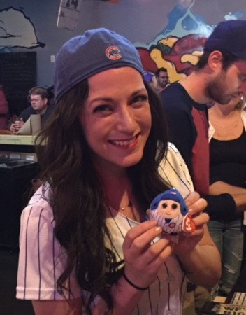 Our server at Fat Dan's with my wife's good luck Cubs beanie key chain. Moments after this pic was taken, the Cubs won and she repeatedly asked, "Is he OK?" as I wept.